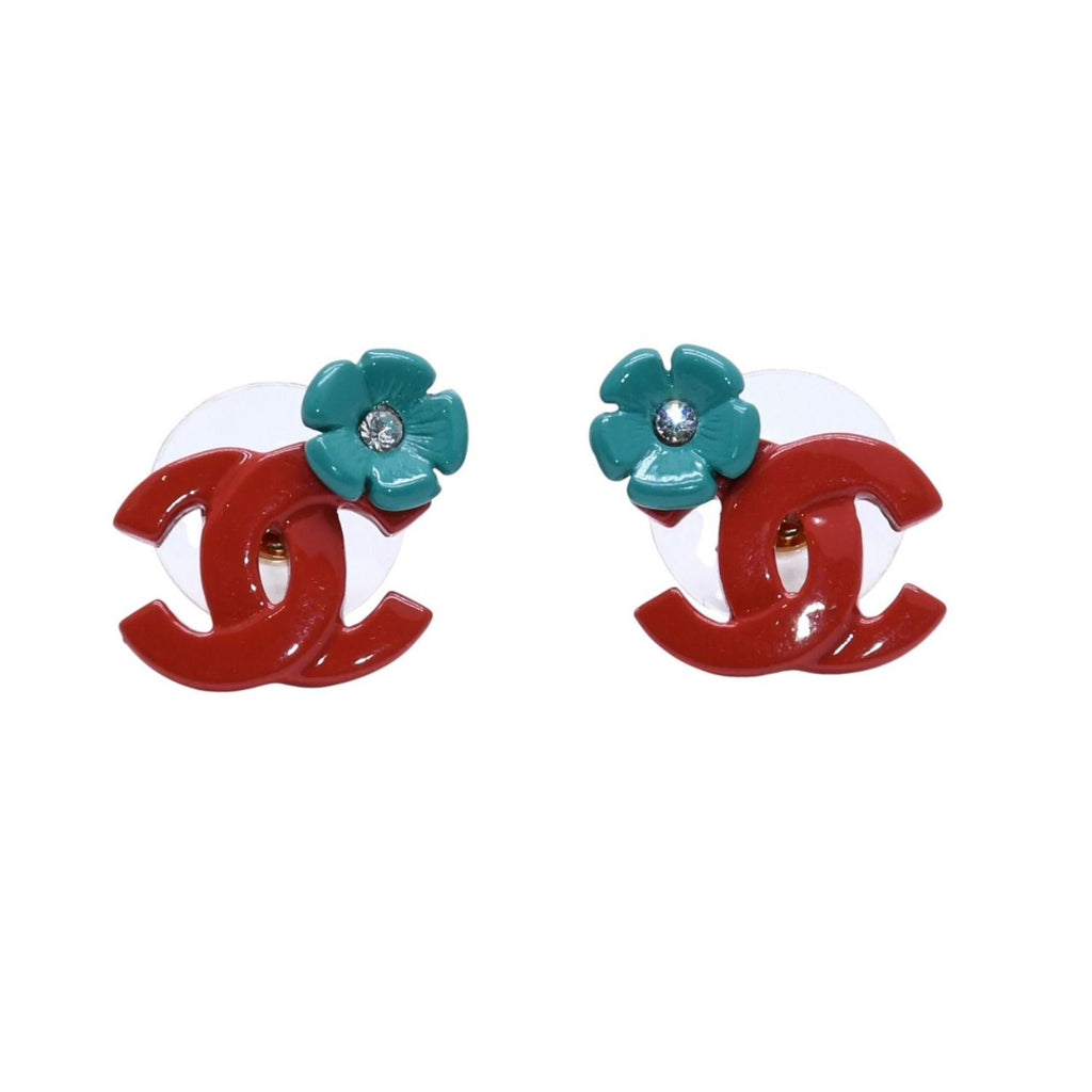 Chanel CC Logo Earrings 04 Rhinestone Flower