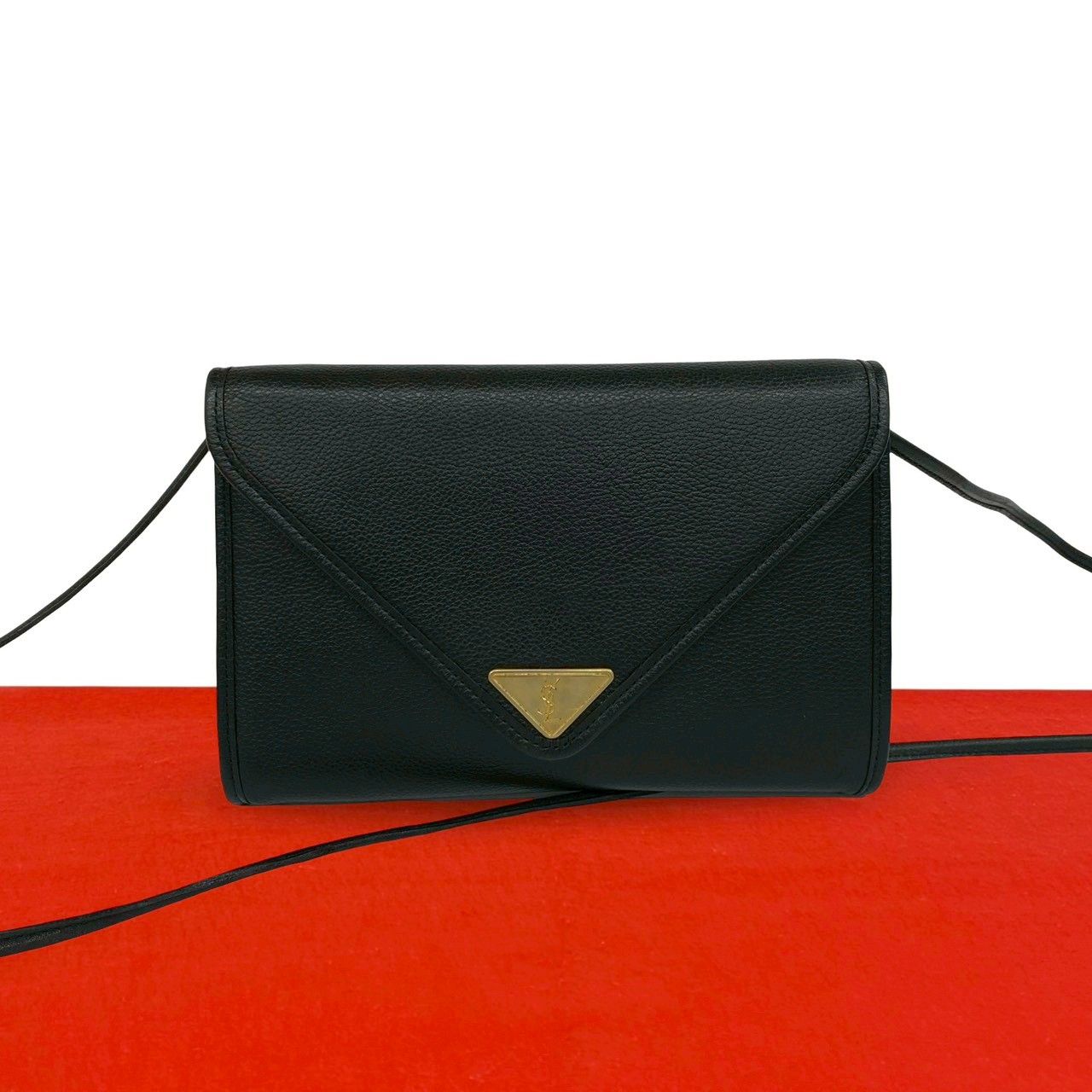 Saint Laurent YSL Logo Leather Shoulder Bag Pochette Crossbody Black