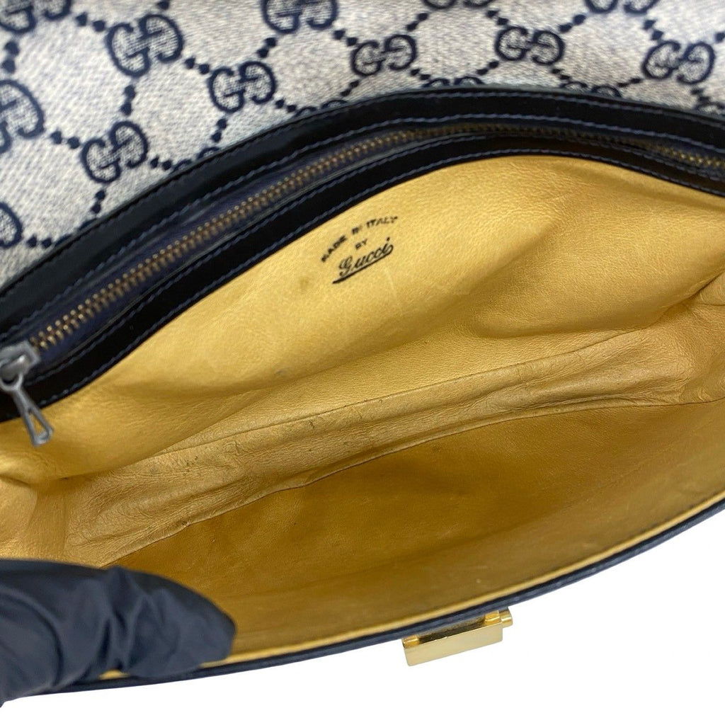 Gucci Vintage Sherry Line GG Logo Pattern Leather Shoulder Bag Pochette Navy — view 9