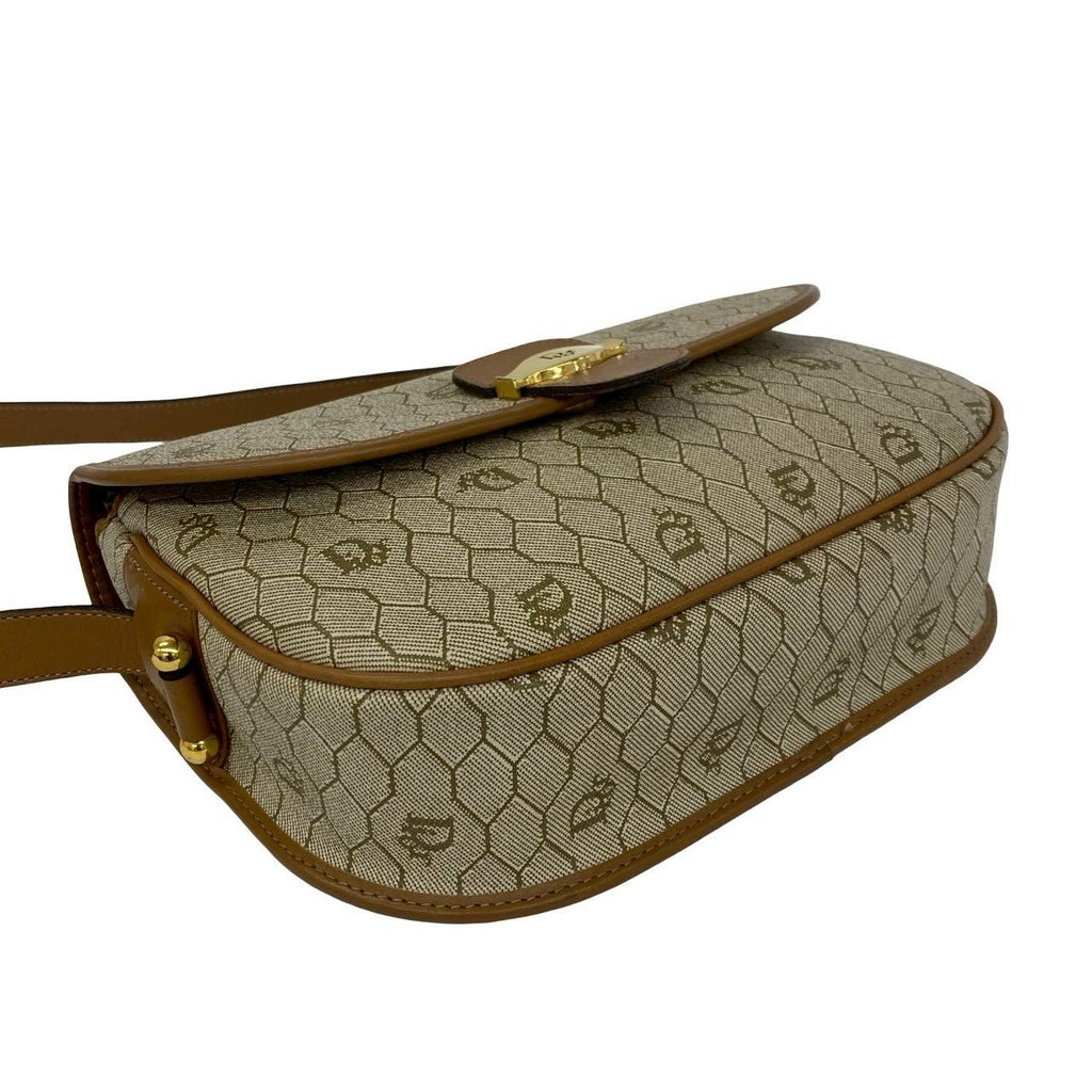Dior Vintage Honeycomb Pattern Logo Leather Mini Shoulder Bag Pochette Brown — view 7