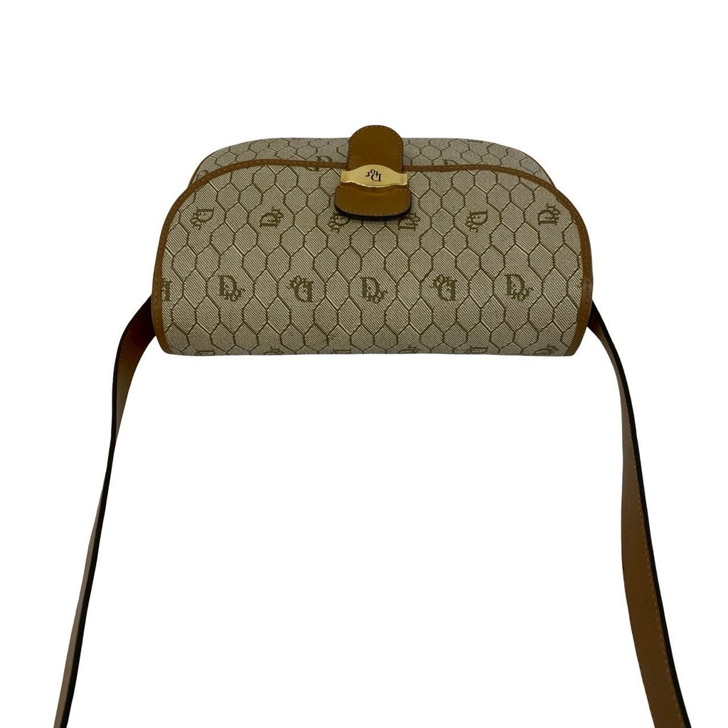 Dior Vintage Honeycomb Pattern Logo Leather Mini Shoulder Bag Pochette Brown — view 4