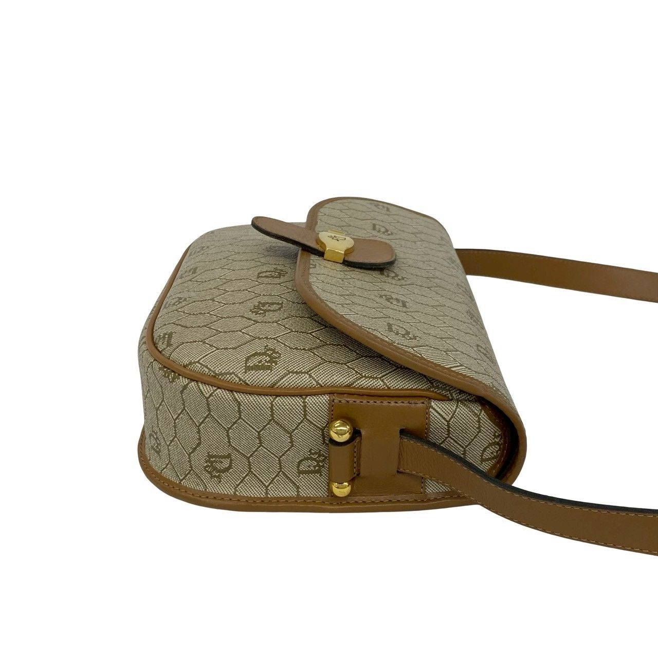 Dior Vintage Honeycomb Pattern Logo Leather Mini Shoulder Bag Pochette Brown — view 6