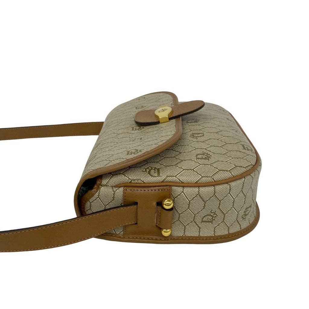 Dior Vintage Honeycomb Pattern Logo Leather Mini Shoulder Bag Pochette Brown — view 5
