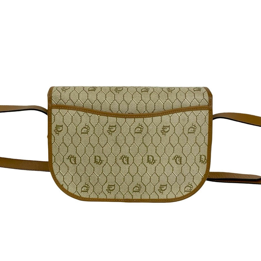 Dior Vintage Honeycomb Pattern Logo Leather Mini Shoulder Bag Pochette Brown — view 3