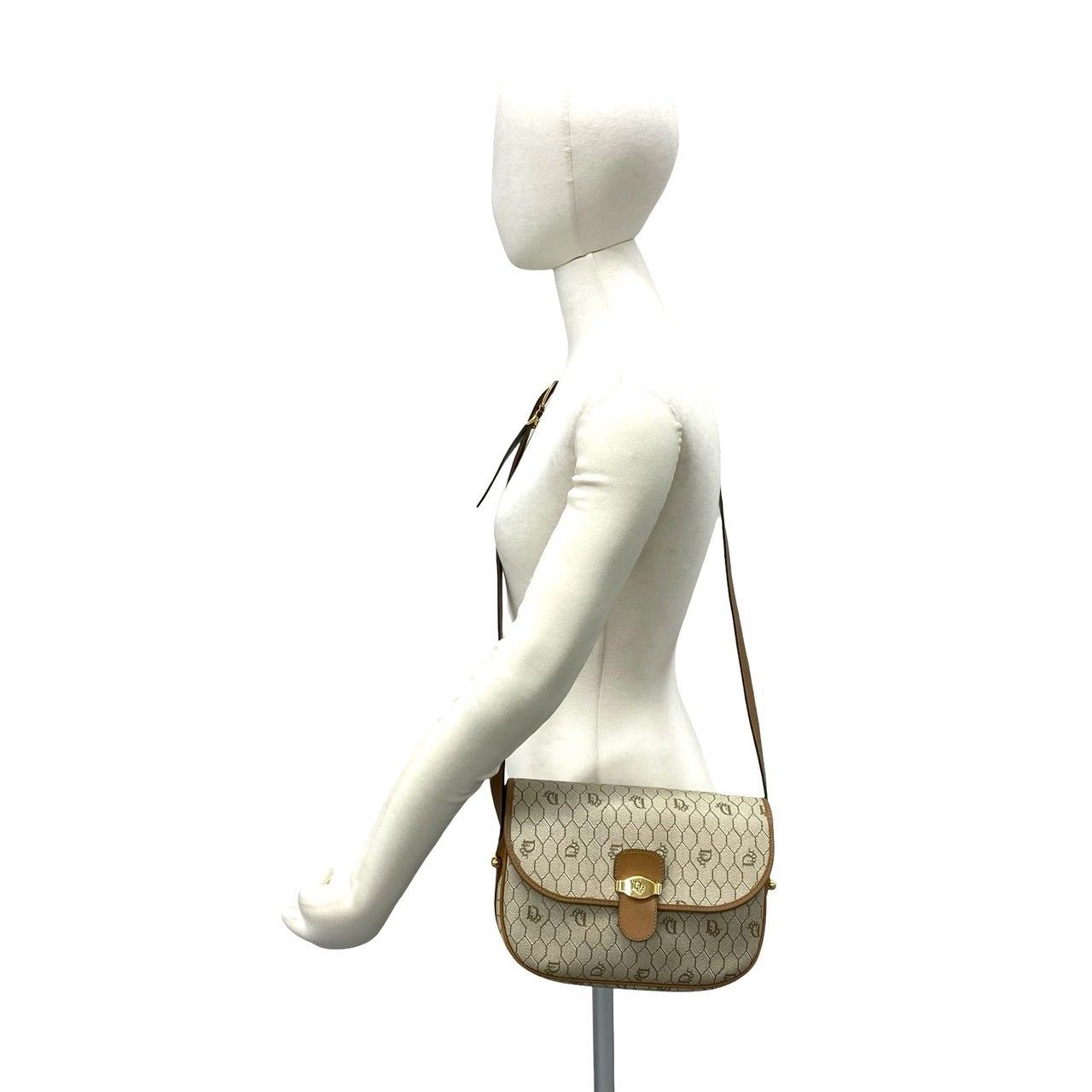 Dior Vintage Honeycomb Pattern Logo Leather Mini Shoulder Bag Pochette Brown — view 2