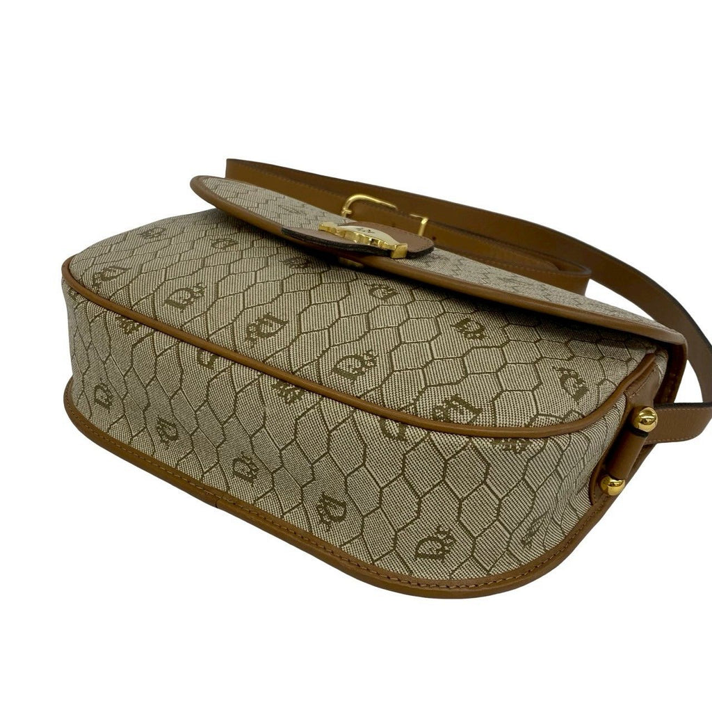 Dior Vintage Honeycomb Pattern Logo Leather Mini Shoulder Bag Pochette Brown — view 8