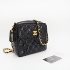 Chanel Chane Trasse Patent Leather Chain Shoulder Bag Black Gold