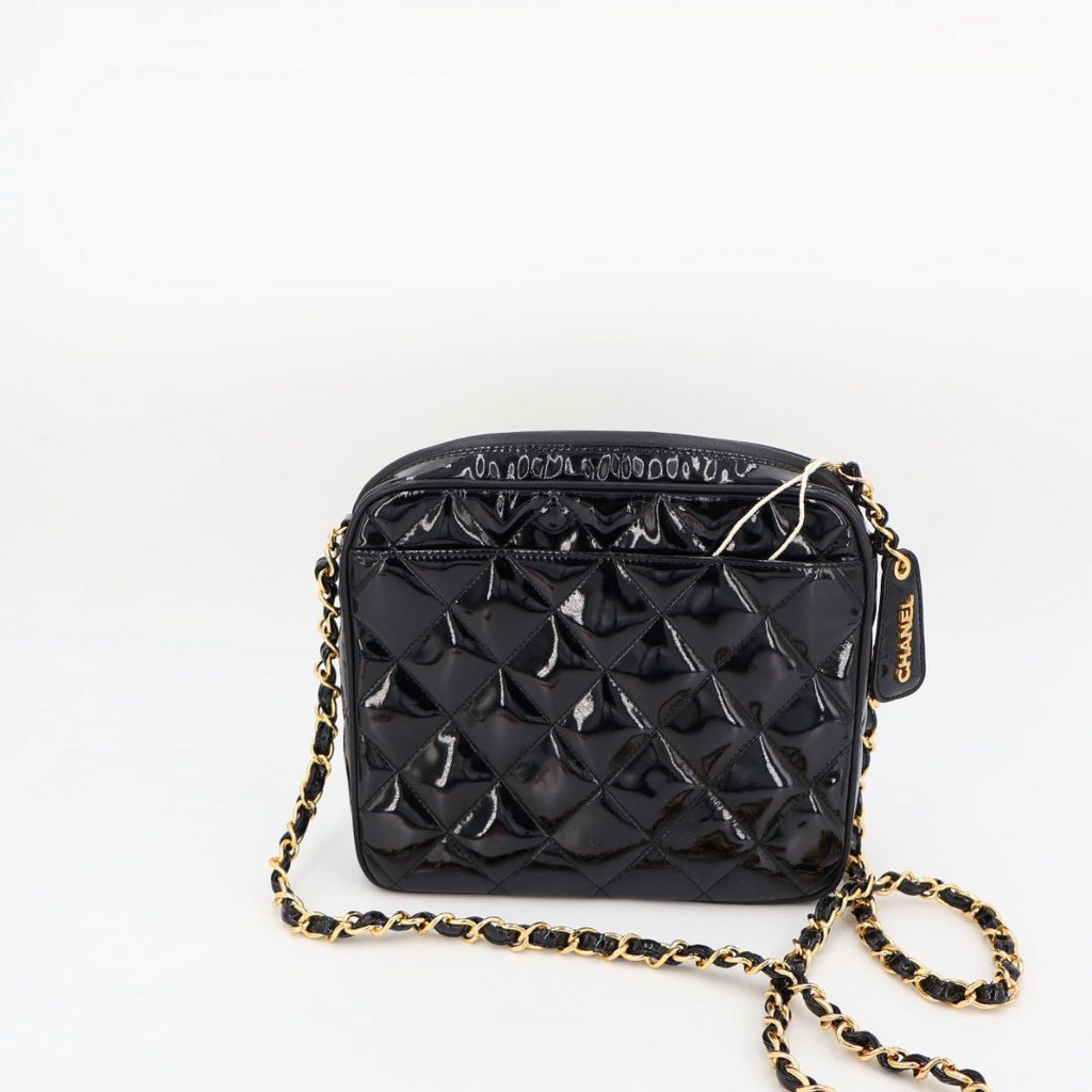 Chanel Chane Trasse Patent Leather Chain Shoulder Bag Black Gold — view 6