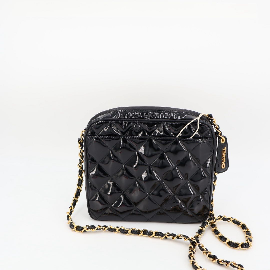 Chanel Chane Trasse Patent Leather Chain Shoulder Bag Black Gold — view 6