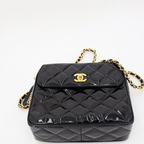 Chanel Chane Trasse Patent Leather Chain Shoulder Bag Black Gold — view 4