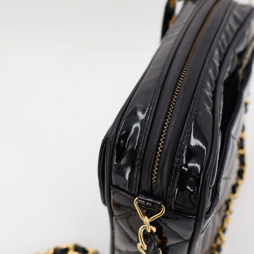 Chanel Chane Trasse Patent Leather Chain Shoulder Bag Black Gold — view 3