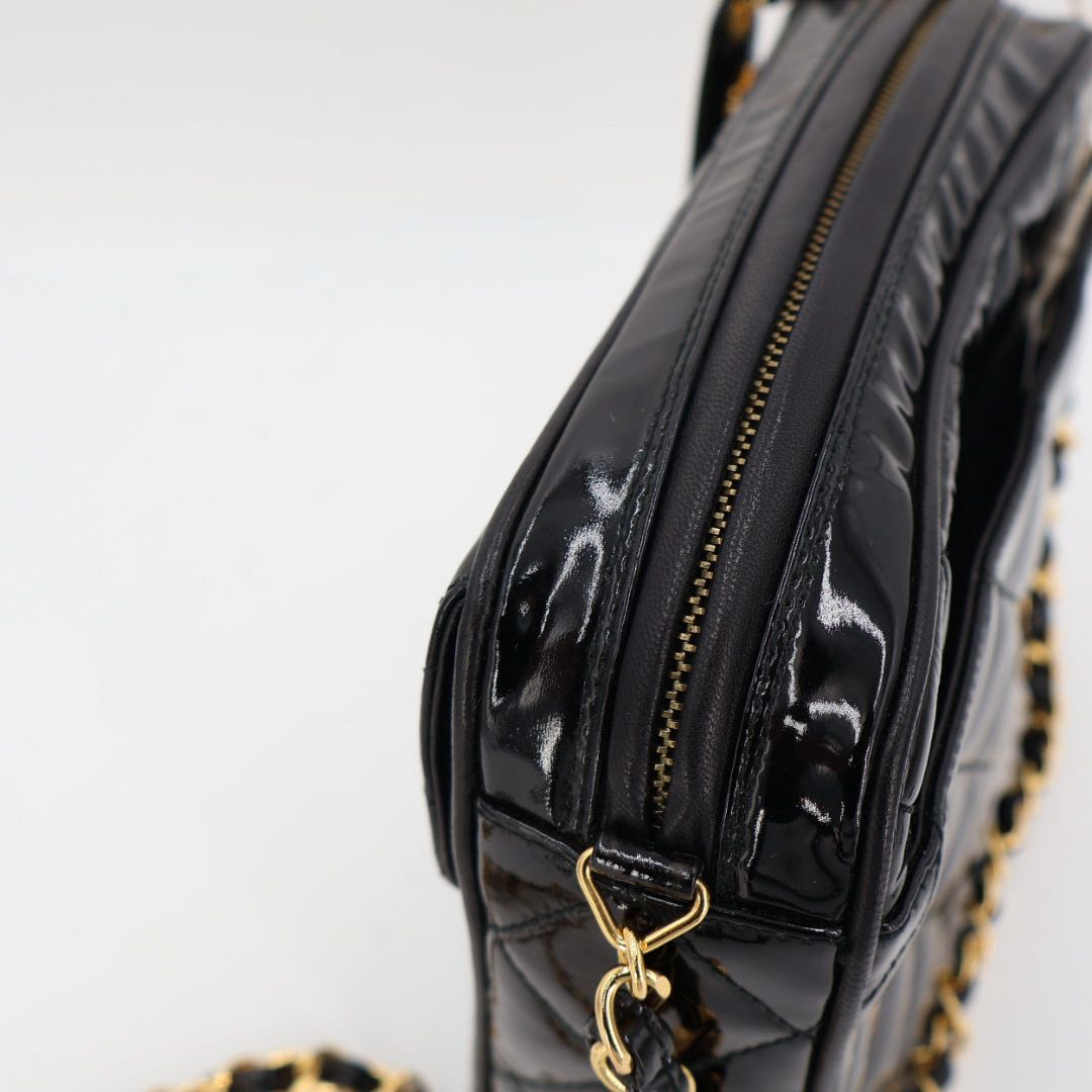 Chanel Chane Trasse Patent Leather Chain Shoulder Bag Black Gold — view 3