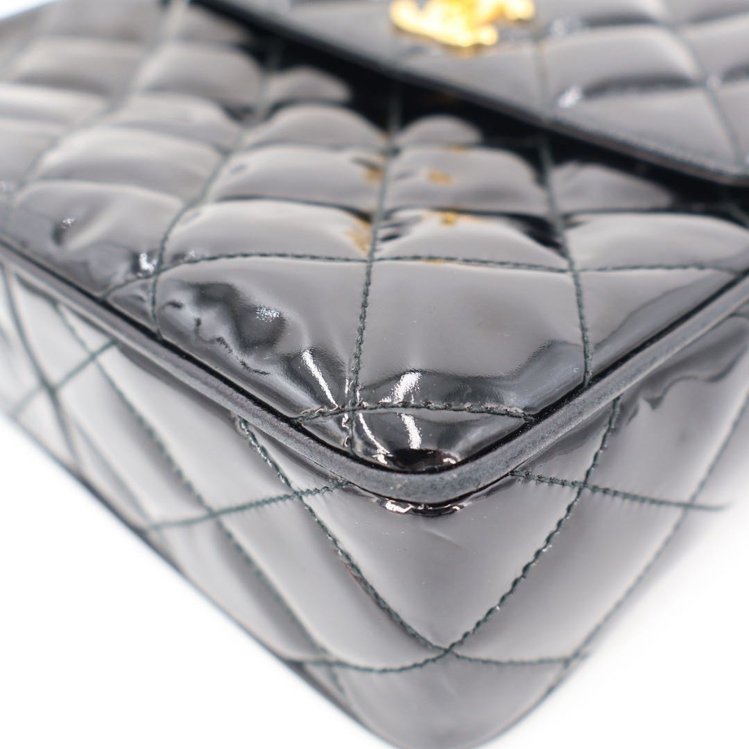 Chanel Chane Trasse Patent Leather Chain Shoulder Bag Black Gold — view 2