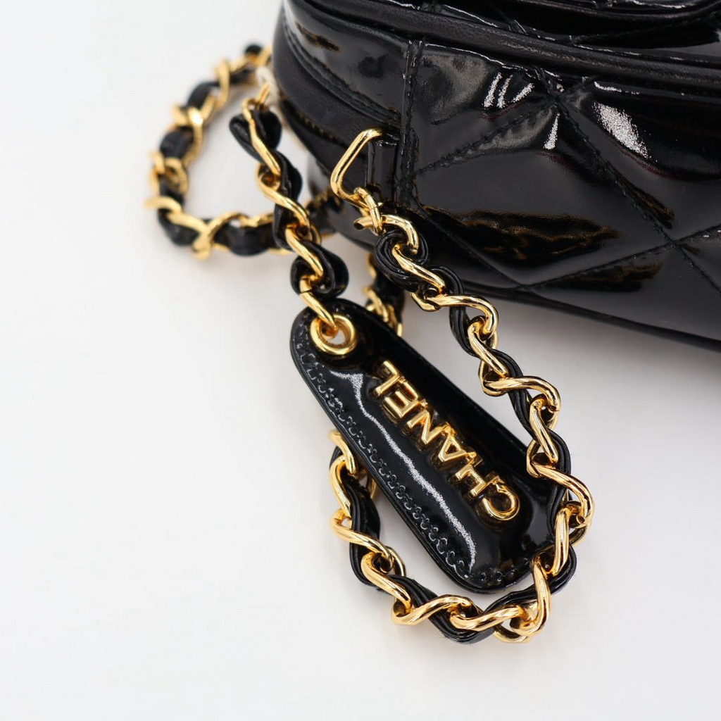 Chanel Chane Trasse Patent Leather Chain Shoulder Bag Black Gold — view 9