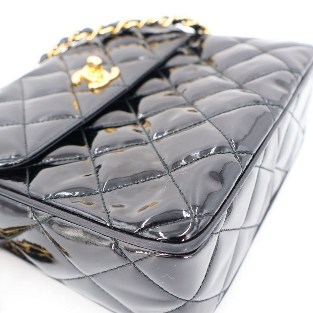 Chanel Chane Trasse Patent Leather Chain Shoulder Bag Black Gold — view 7