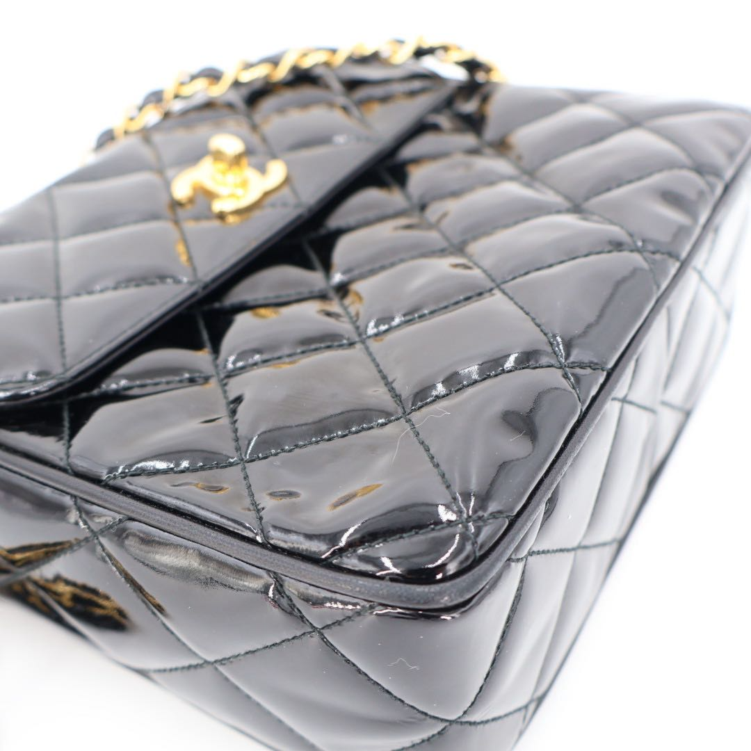Chanel Chane Trasse Patent Leather Chain Shoulder Bag Black Gold — view 7