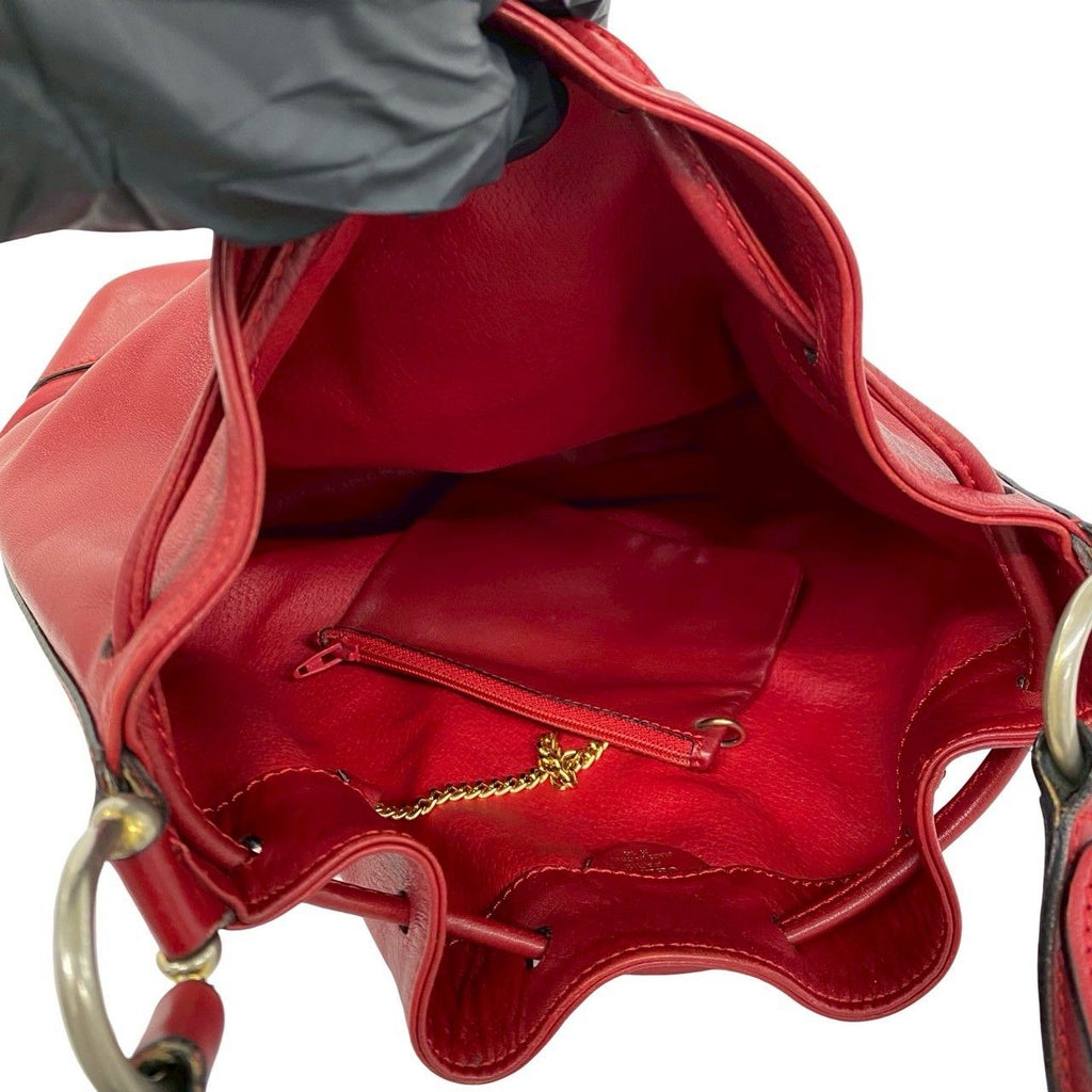 Celine Vintage Ring Logo Leather Shoulder Bag Tote Drawstring — view 9