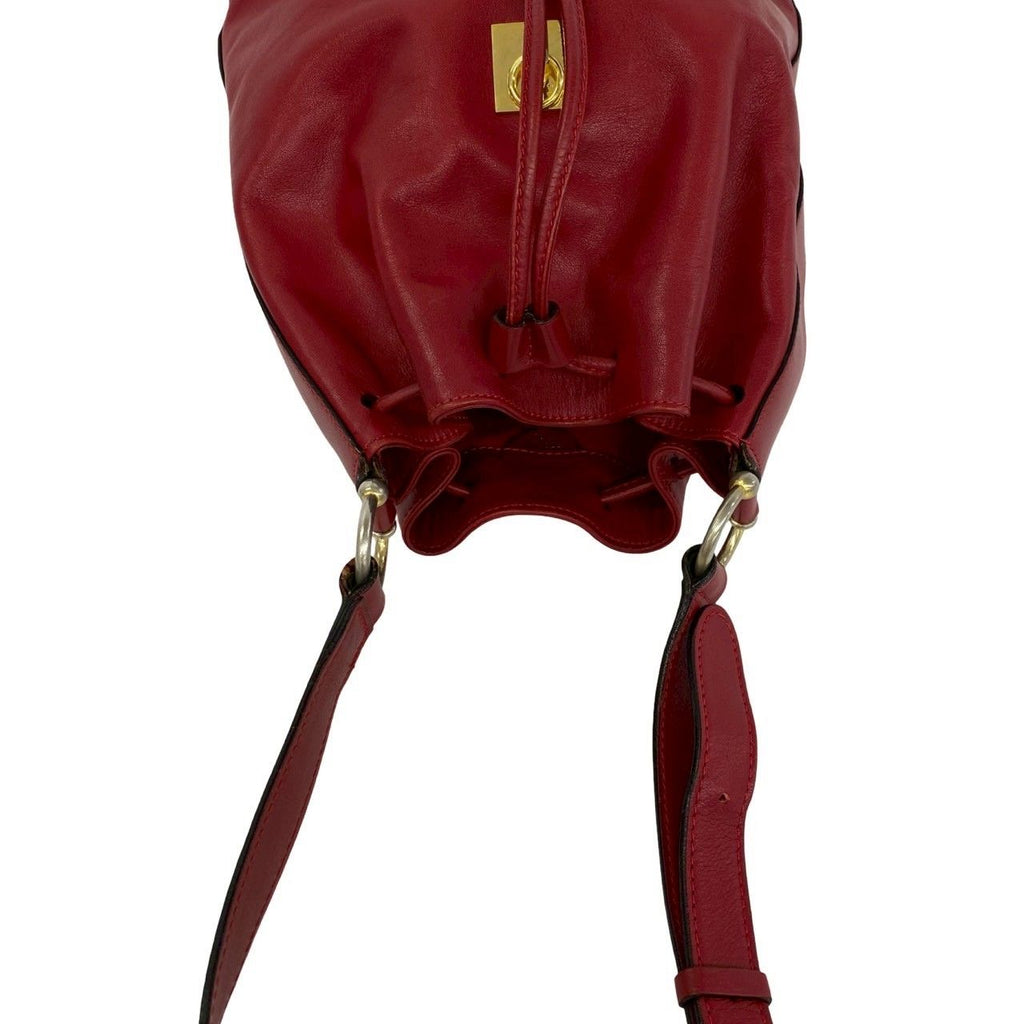 Celine Vintage Ring Logo Leather Shoulder Bag Tote Drawstring — view 4