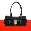 Prada Triangle Logo Leather Tessuto Shoulder Bag Black