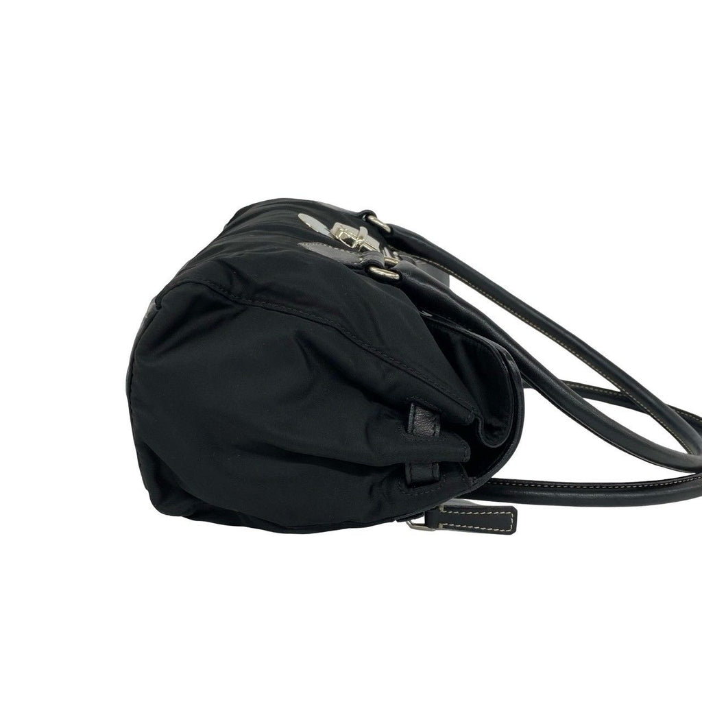 Prada Triangle Logo Leather Tessuto Shoulder Bag Black — view 6