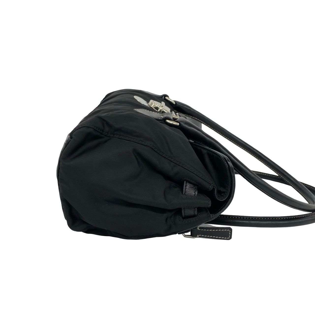 Prada Triangle Logo Leather Tessuto Shoulder Bag Black — view 6