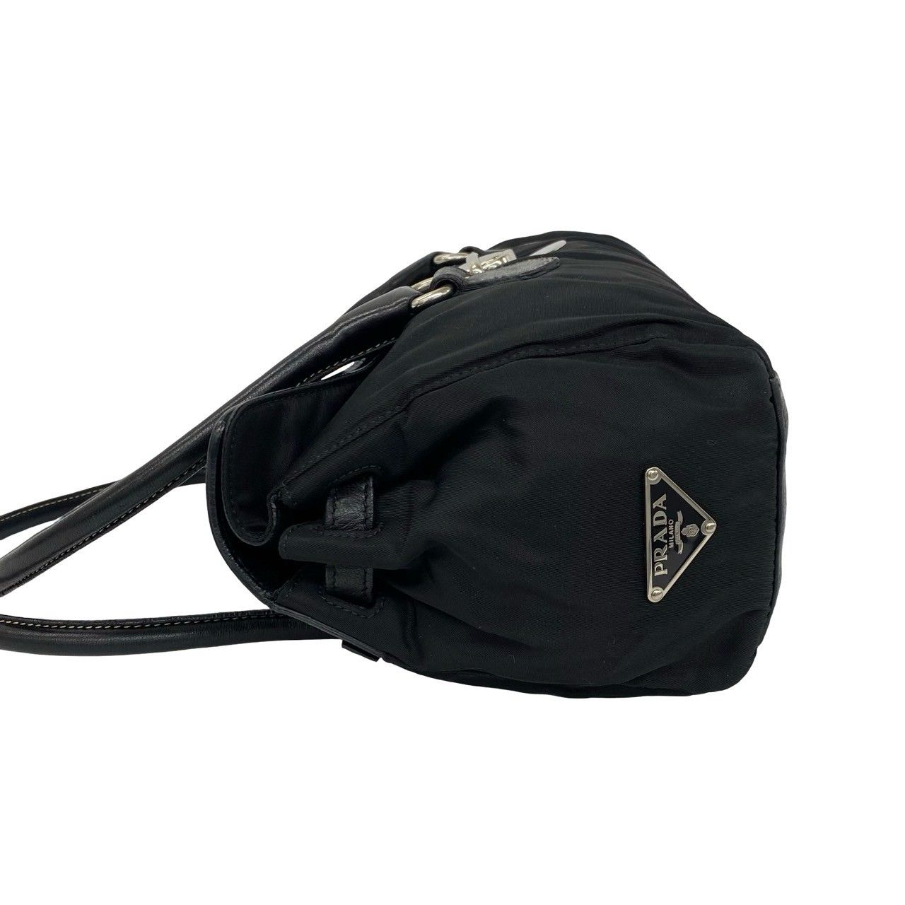 Prada Triangle Logo Leather Tessuto Shoulder Bag Black — view 5