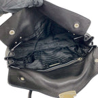 Prada Triangle Logo Leather Tessuto Shoulder Bag Black — view 9