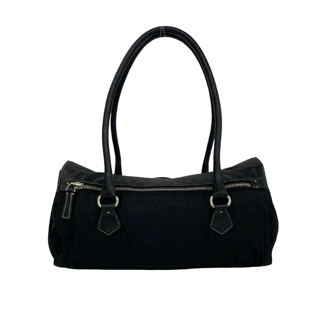 Prada Triangle Logo Leather Tessuto Shoulder Bag Black — view 3