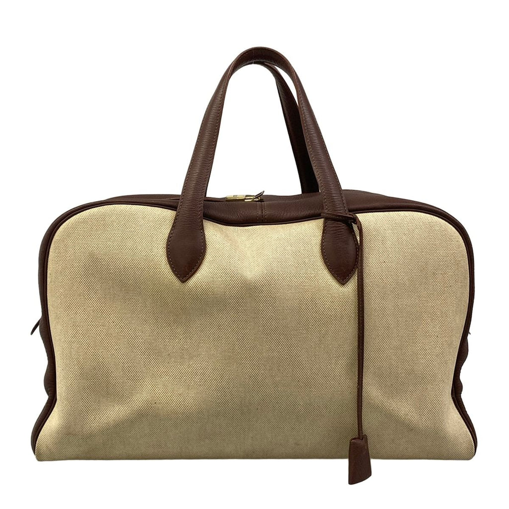 Hermes Handbag Victoria 43 Beige Dark Brown Gold
