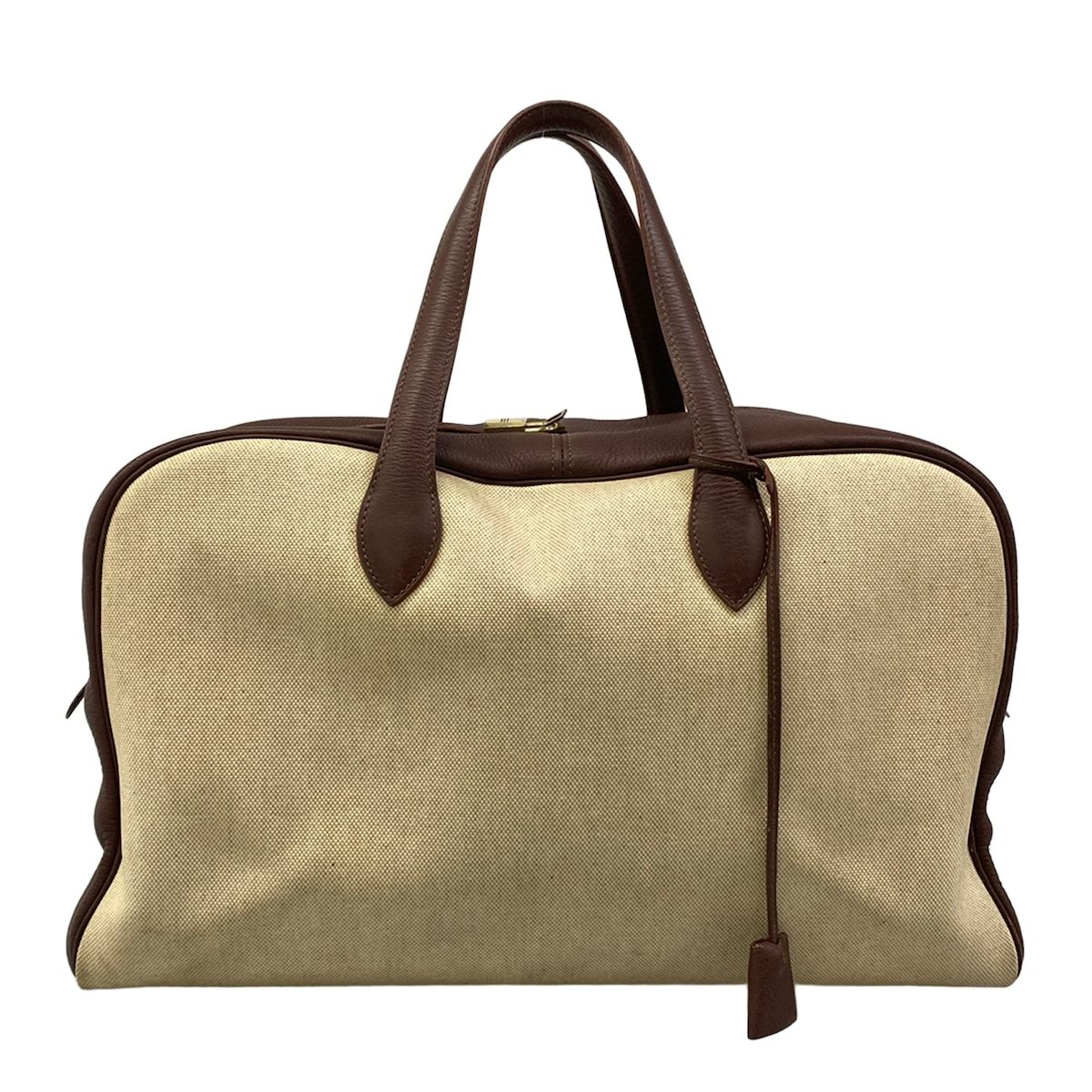 Hermes Handbag Victoria 43 Beige Dark Brown Gold