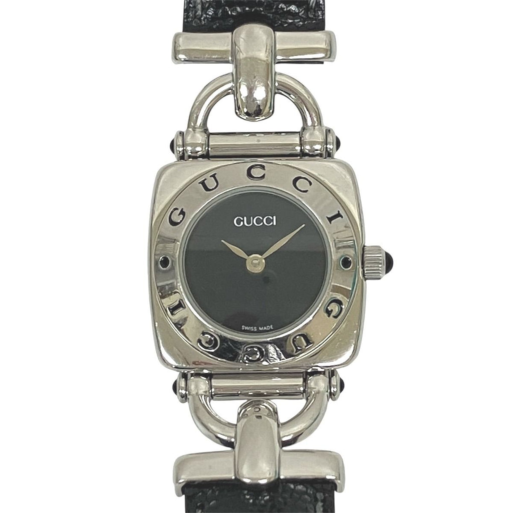 Gucci Watch Stainless Steel Leather Quartz Black Dial
