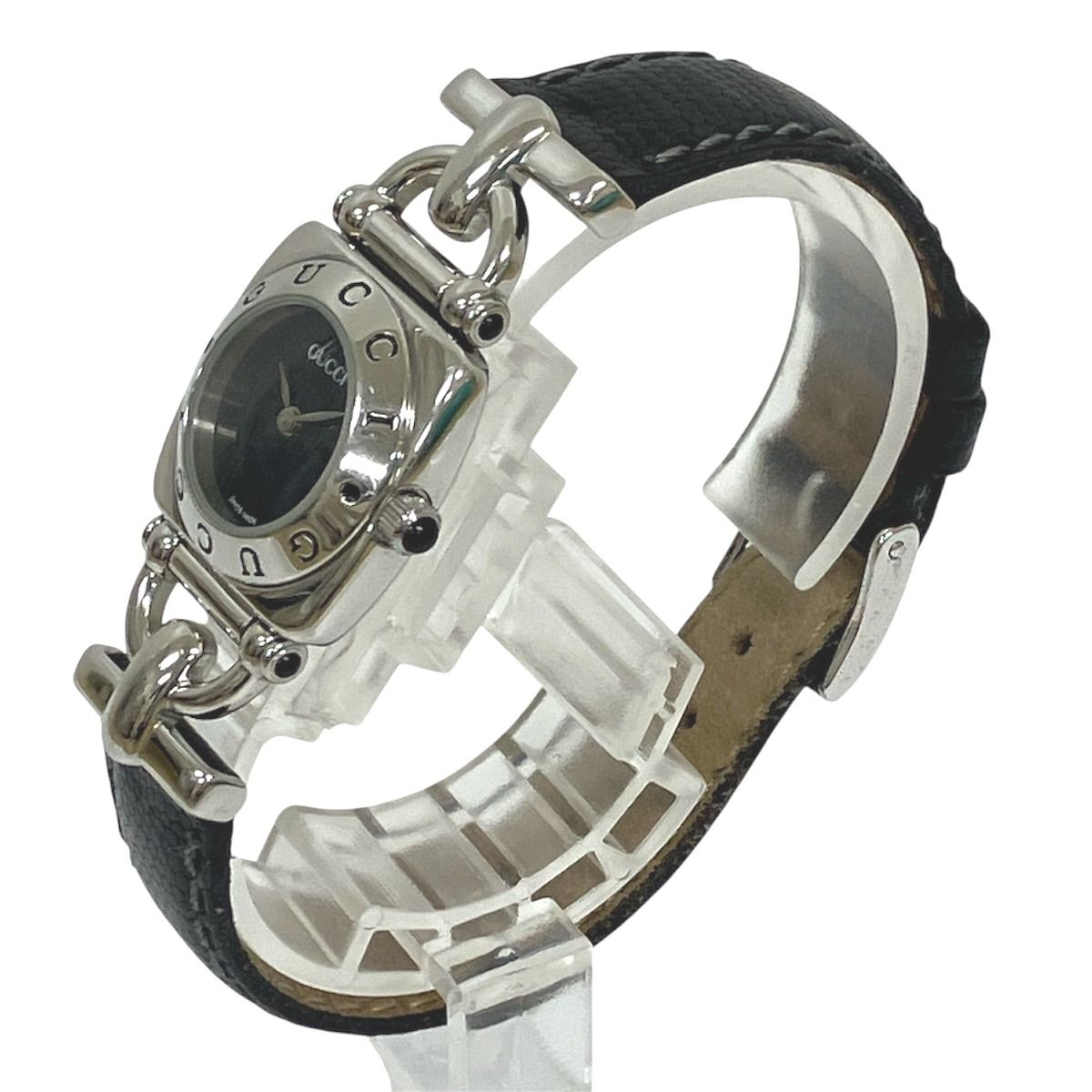 Gucci Watch Stainless Steel Leather Quartz Black Dial — view 2
