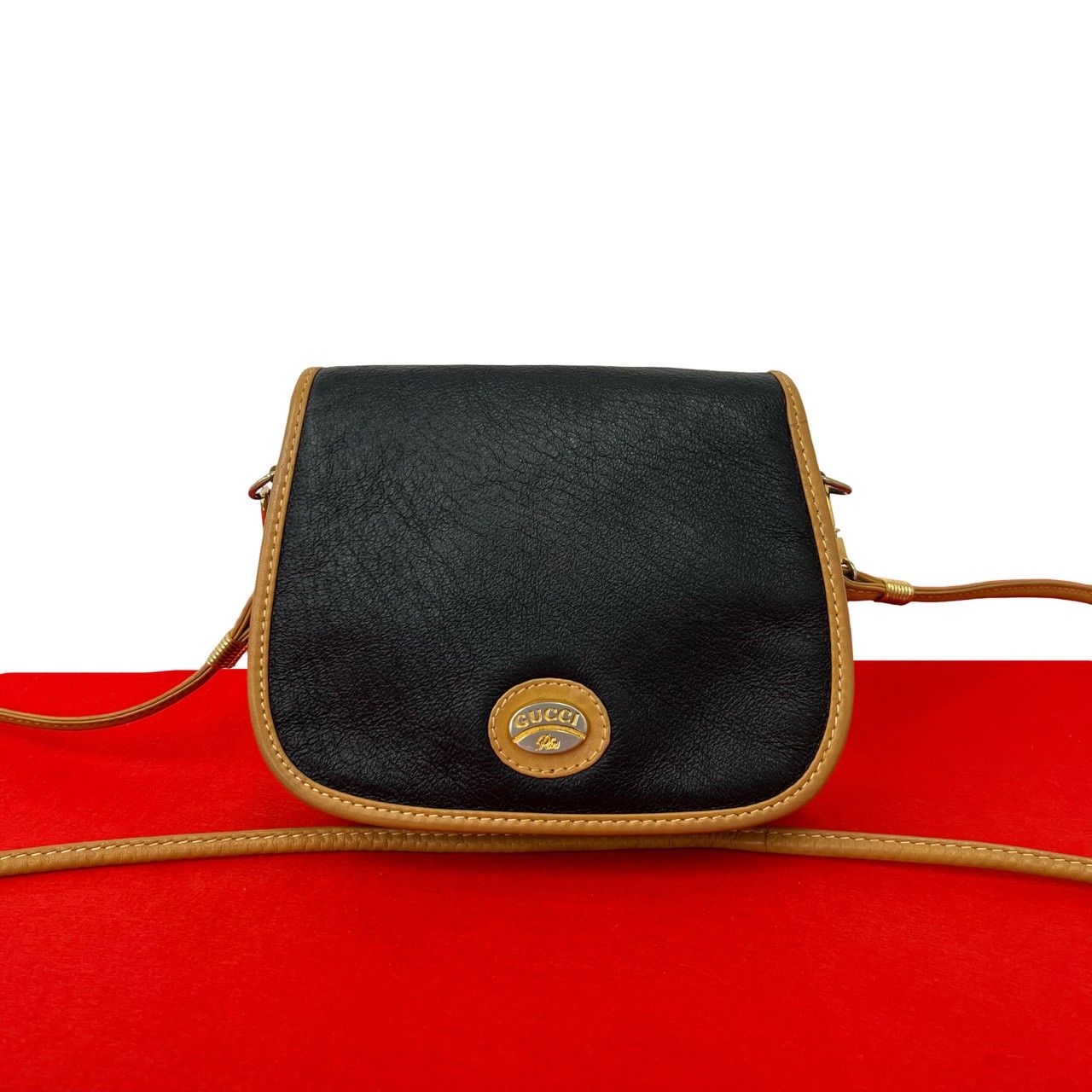 Gucci Vintage Plus Logo Leather Mini Shoulder Bag Black