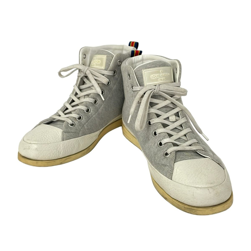 Louis Vuitton Sneakers 9 Gray Yellow Multi High Cut Cotton Leather — view 2