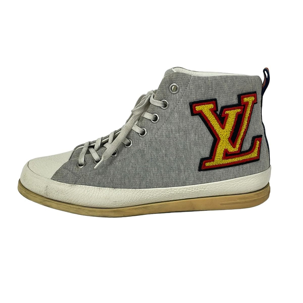 Louis Vuitton Sneakers 9 Gray Yellow Multi High Cut Cotton Leather