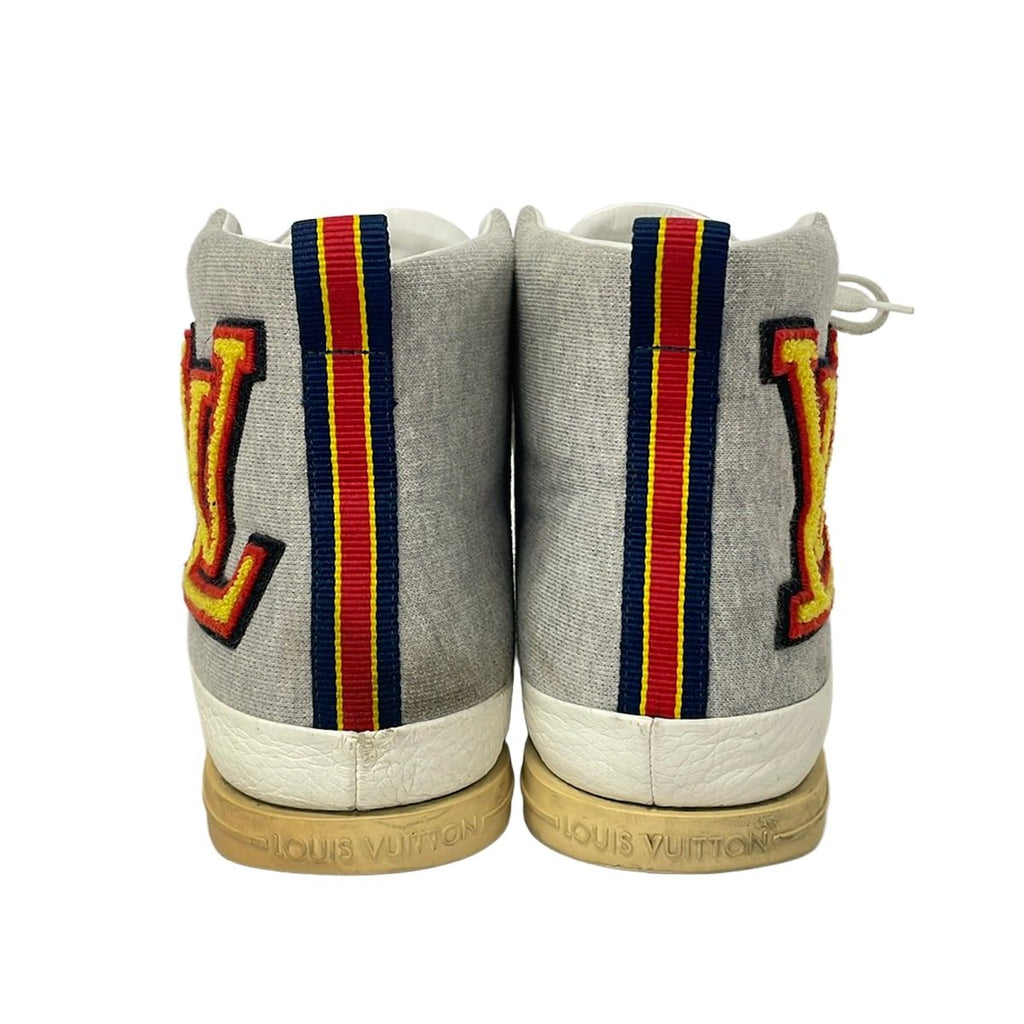 Louis Vuitton Sneakers 9 Gray Yellow Multi High Cut Cotton Leather — view 3