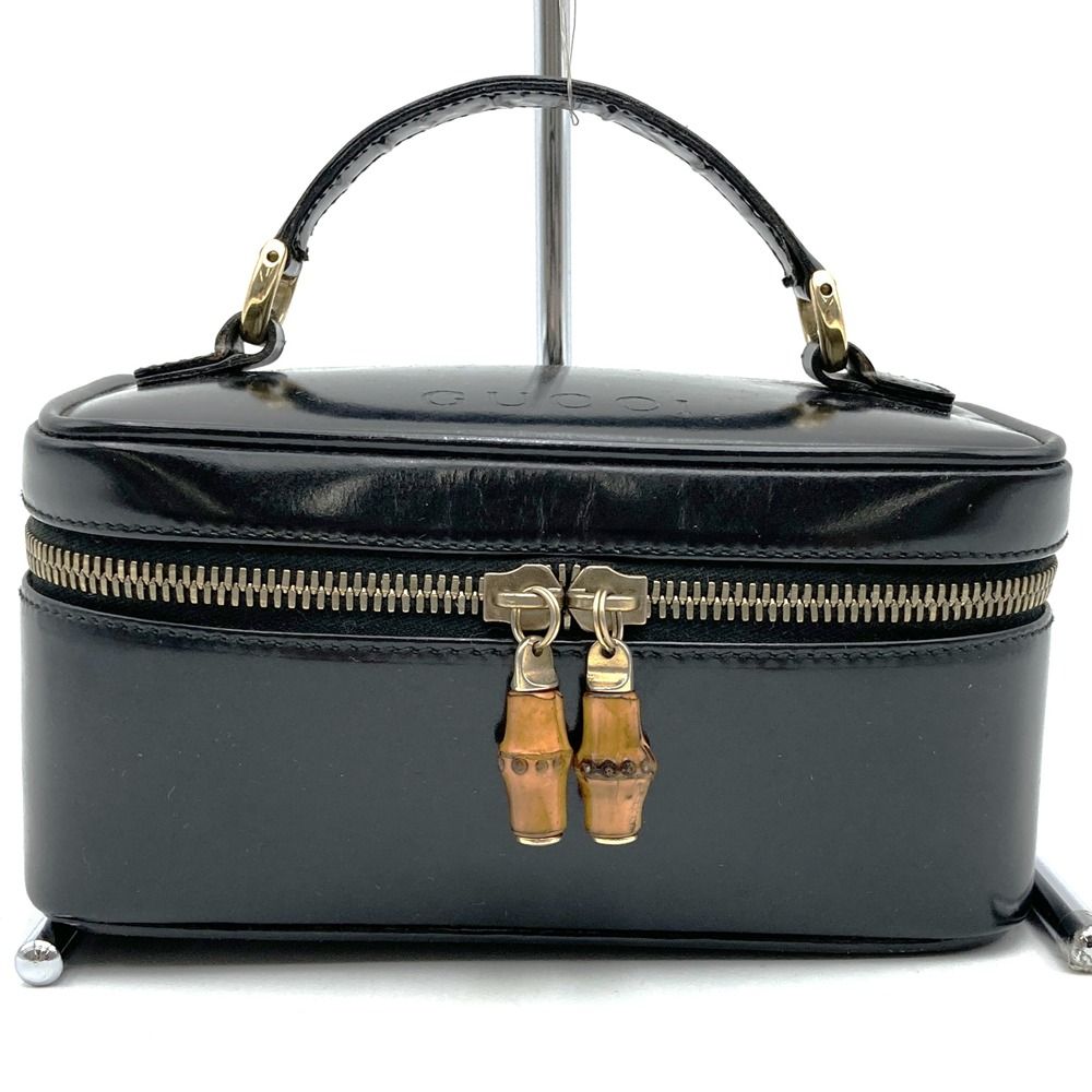 Gucci Bamboo Pouch Inventory Makeup Box Vanity Back Patent Leather Black