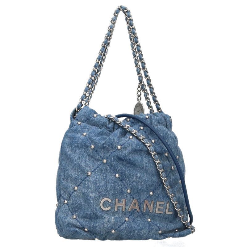 Chanel 22 Mini Denim Studded Chain Shoulder