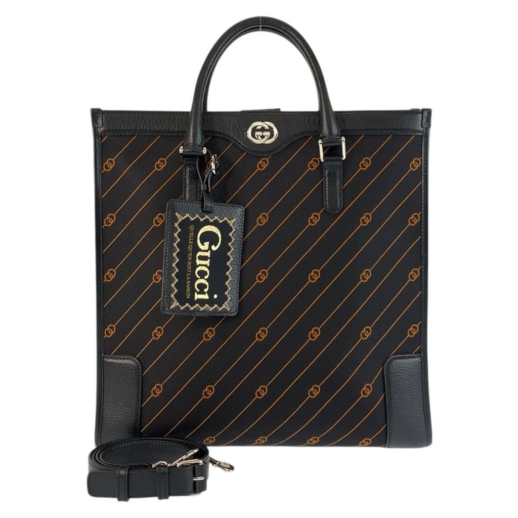 Gucci Interlocking Black Canvas Leather Business Tote Shoulder Bag 2-Way