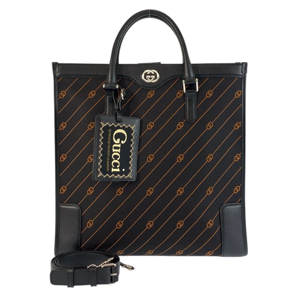 Gucci Interlocking Black Canvas Leather Business Tote Shoulder Bag 2-Way