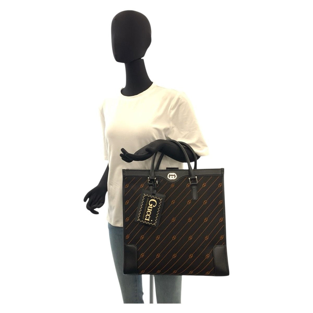 Gucci Interlocking Black Canvas Leather Business Tote Shoulder Bag 2-Way — view 5