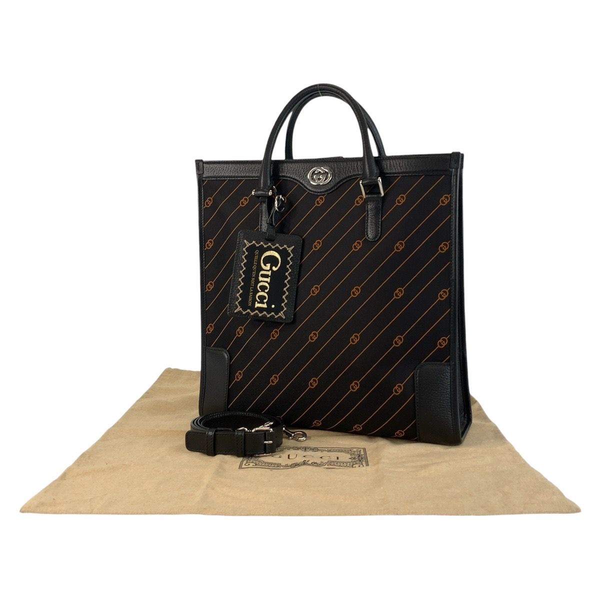 Gucci Interlocking Black Canvas Leather Business Tote Shoulder Bag 2-Way — view 9
