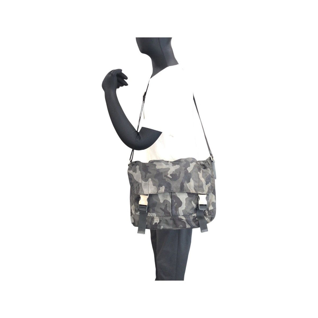 Prada Tessuto Khaki Black Nylon Leather Shoulder — view 7
