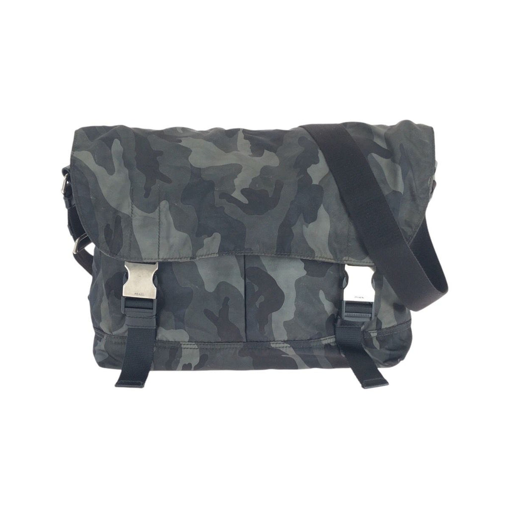 Prada Tessuto Khaki Black Nylon Leather Shoulder