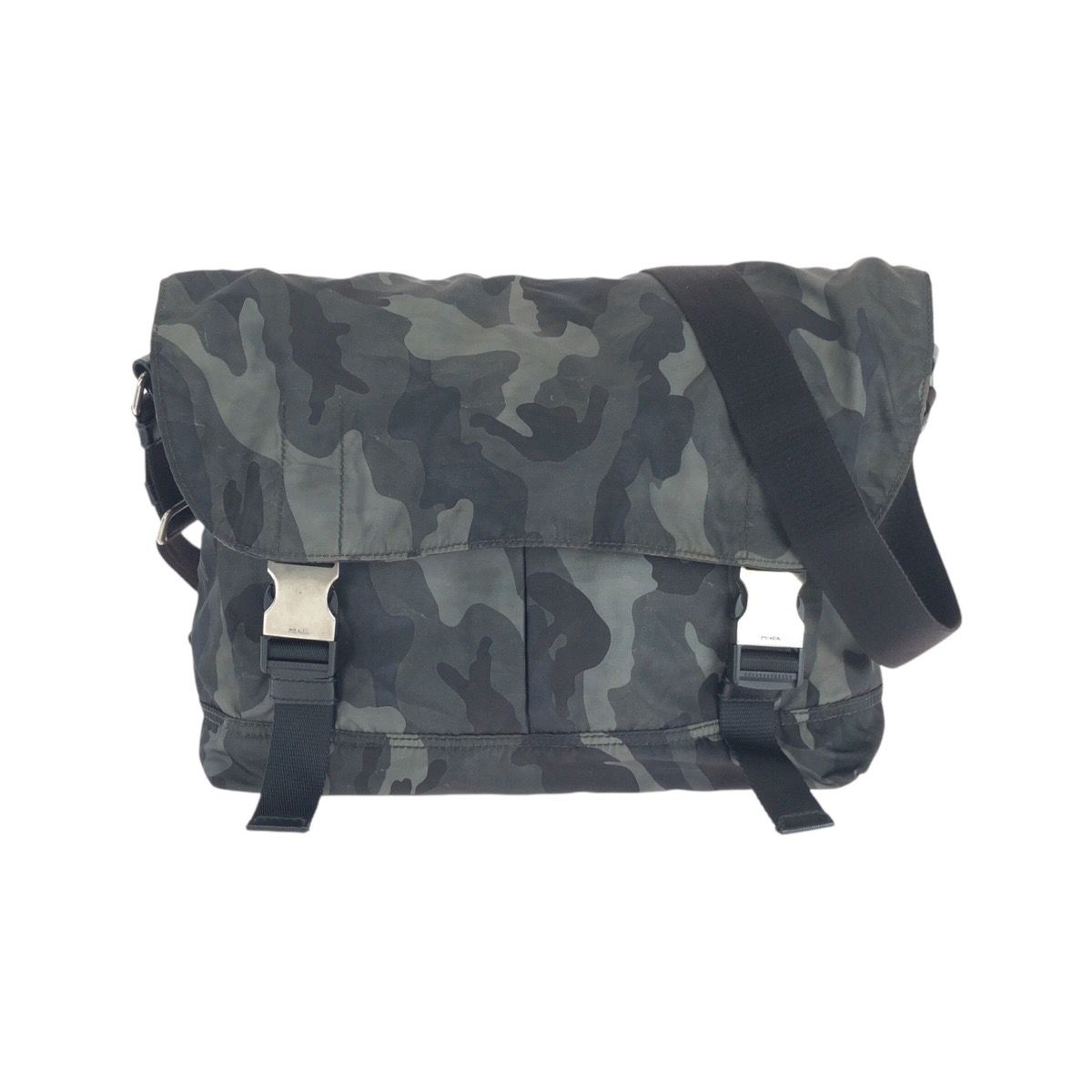 Prada Tessuto Khaki Black Nylon Leather Shoulder