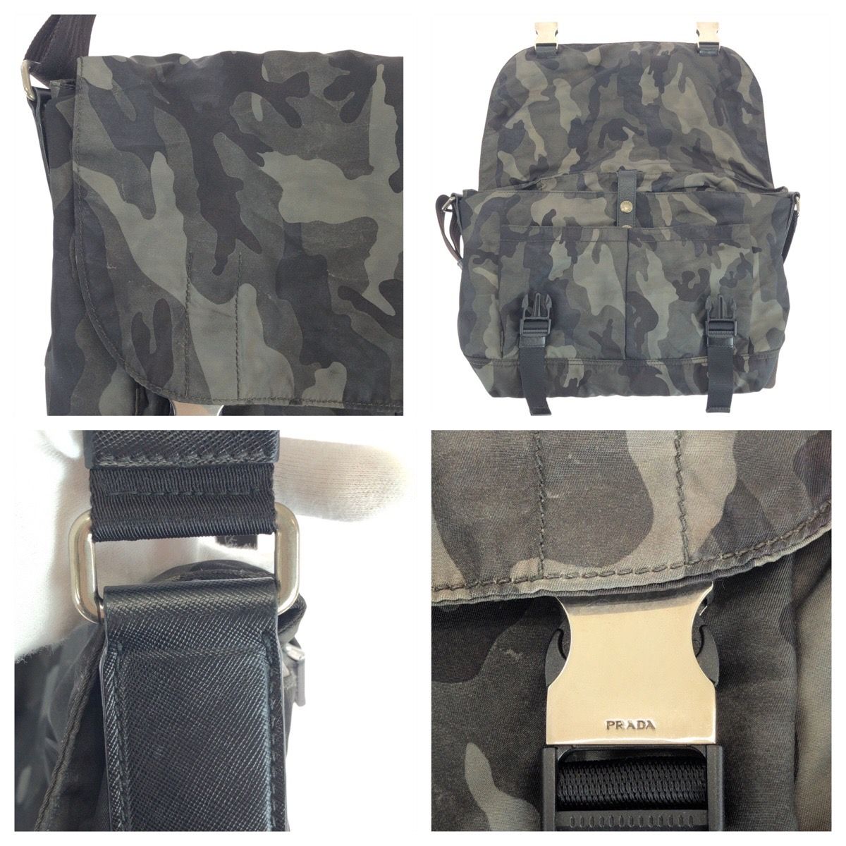 Prada Tessuto Khaki Black Nylon Leather Shoulder — view 6