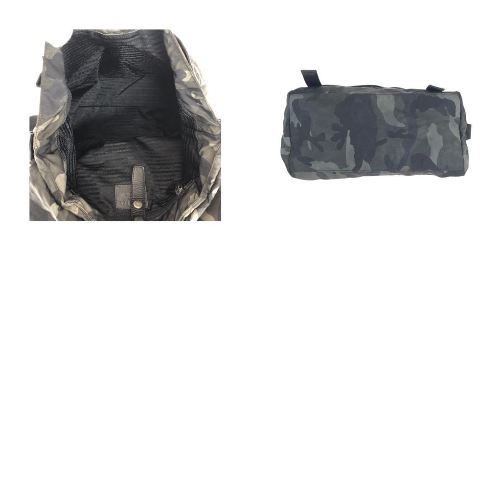 Prada Tessuto Khaki Black Nylon Leather Shoulder — view 9