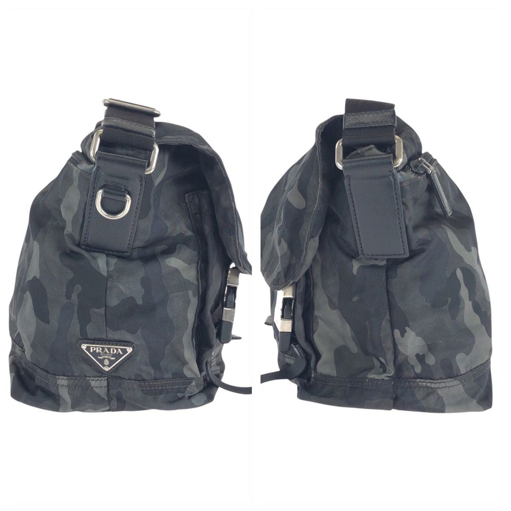 Prada Tessuto Khaki Black Nylon Leather Shoulder — view 8