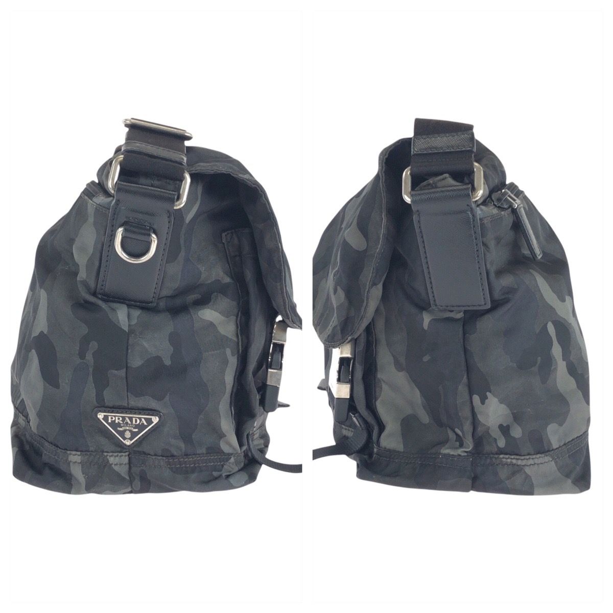 Prada Tessuto Khaki Black Nylon Leather Shoulder — view 8