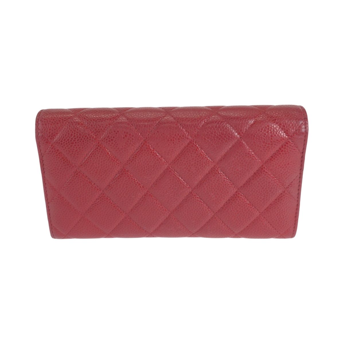 Chanel Quilted CC Logo Red Silver Caviar Leather Wallet — view 2